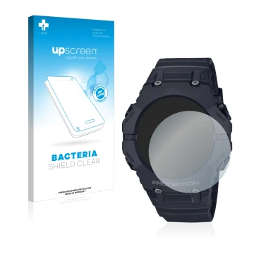 Parte frontale di una confezione del prodotto con il logo del marchio upscreen. Accanto è raffigurato il dispositivo Casio G-S