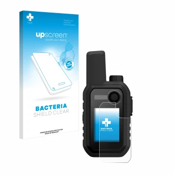 Parte frontale di una confezione del prodotto con il logo del marchio upscreen. Accanto è raffigurato il dispositivo Garmin Al