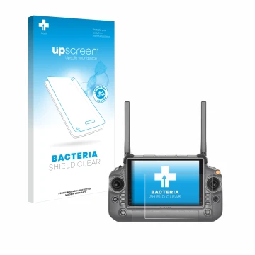 Parte frontale di una confezione del prodotto con il logo del marchio upscreen. Accanto è raffigurato il dispositivo DJI RC Pl