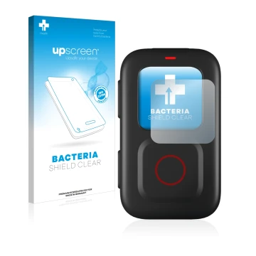 Parte frontale di una confezione del prodotto con il logo del marchio upscreen. Accanto è raffigurato il dispositivo GoPro Rem