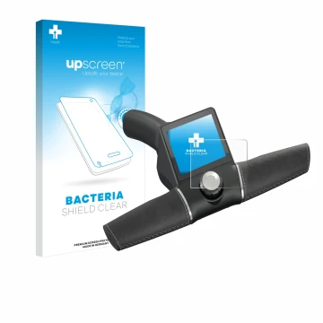 Parte frontale di una confezione del prodotto con il logo del marchio upscreen. Accanto è raffigurato il dispositivo Motocaddy