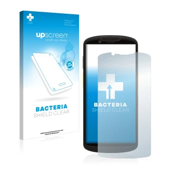 Parte frontale di una confezione del prodotto con il logo del marchio upscreen. Accanto è raffigurato il dispositivo Zebra TC5