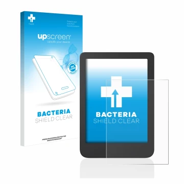 Parte frontale di una confezione del prodotto con il logo del marchio upscreen. Accanto è raffigurato il dispositivo Tolino Sh