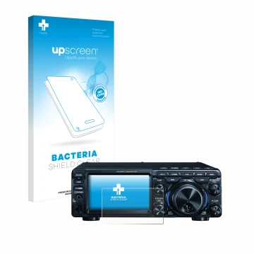 Parte frontale di una confezione del prodotto con il logo del marchio upscreen. Accanto è raffigurato il dispositivo Yaesu FT-