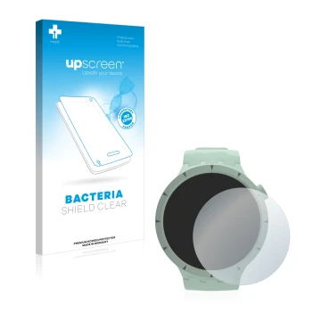 Parte frontale di una confezione del prodotto con il logo del marchio upscreen. Accanto è raffigurato il dispositivo Swatch Bi