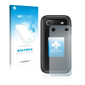 Parte frontale di una confezione del prodotto con il logo del marchio upscreen. Accanto è raffigurato il dispositivo Nokia 266