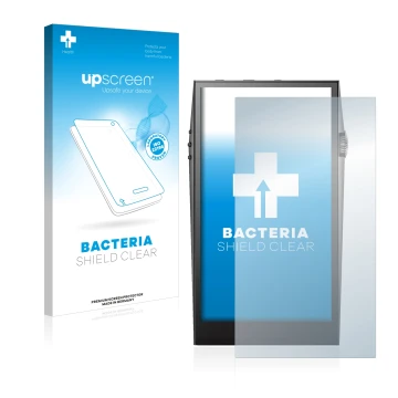 Parte frontale di una confezione del prodotto con il logo del marchio upscreen. Accanto è raffigurato il dispositivo Astell&Ke