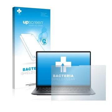 Parte frontale di una confezione del prodotto con il logo del marchio upscreen. Accanto è raffigurato il dispositivo Dell Lati