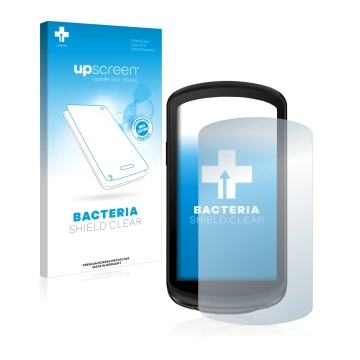 Parte frontale di una confezione del prodotto con il logo del marchio upscreen. Accanto è raffigurato il dispositivo Garmin Ed