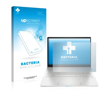 Parte frontale di una confezione del prodotto con il logo del marchio upscreen. Accanto è raffigurato il dispositivo HP Pavili