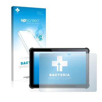 Parte frontale di una confezione del prodotto con il logo del marchio upscreen. Accanto è raffigurato il dispositivo Oukitel R