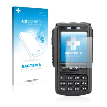 Parte frontale di una confezione del prodotto con il logo del marchio upscreen. Accanto è raffigurato il dispositivo AnyTone B