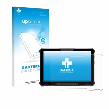 Parte frontale di una confezione del prodotto con il logo del marchio upscreen. Accanto è raffigurato il dispositivo Dell Lati