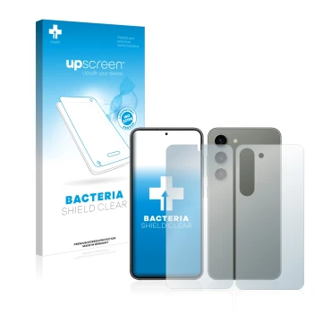 Parte frontale di una confezione del prodotto con il logo del marchio upscreen. Accanto è raffigurato il dispositivo Samsung G