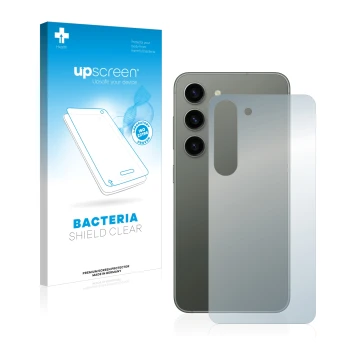 Parte frontale di una confezione del prodotto con il logo del marchio upscreen. Accanto è raffigurato il dispositivo Samsung G
