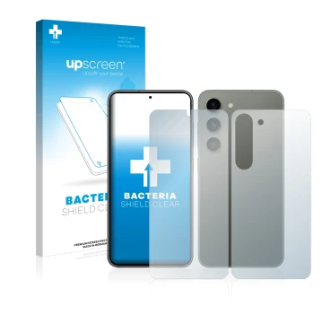 Parte frontale di una confezione del prodotto con il logo del marchio upscreen. Accanto è raffigurato il dispositivo Samsung G