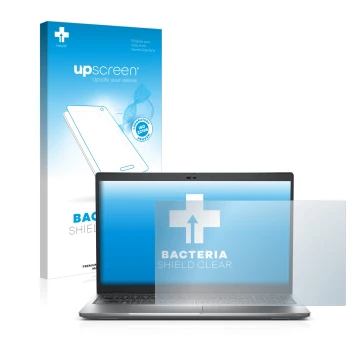 Parte frontale di una confezione del prodotto con il logo del marchio upscreen. Accanto è raffigurato il dispositivo Dell Lati