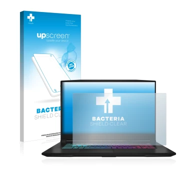 Parte frontale di una confezione del prodotto con il logo del marchio upscreen. Accanto è raffigurato il dispositivo MSI Katan