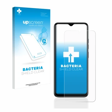 Parte frontale di una confezione del prodotto con il logo del marchio upscreen. Accanto è raffigurato il dispositivo Tecno Spa