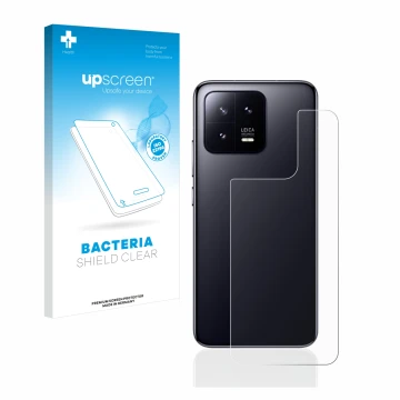 Parte frontale di una confezione del prodotto con il logo del marchio upscreen. Accanto è raffigurato il dispositivo Xiaomi 13