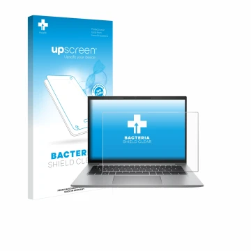 Parte frontale di una confezione del prodotto con il logo del marchio upscreen. Accanto è raffigurato il dispositivo HP Zbook 