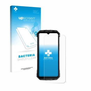 Parte frontale di una confezione del prodotto con il logo del marchio upscreen. Accanto è raffigurato il dispositivo Doogee S1
