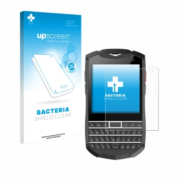 Parte frontale di una confezione del prodotto con il logo del marchio upscreen. Accanto è raffigurato il dispositivo Unihertz 