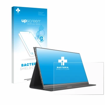 Parte frontale di una confezione del prodotto con il logo del marchio upscreen. Accanto è raffigurato il dispositivo Arzopa ‎S