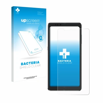 Parte frontale di una confezione del prodotto con il logo del marchio upscreen. Accanto è raffigurato il dispositivo Hisense A