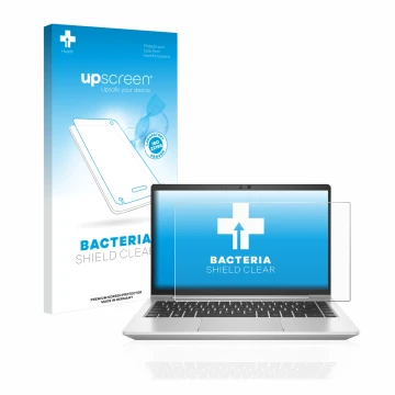 Parte frontale di una confezione del prodotto con il logo del marchio upscreen. Accanto è raffigurato il dispositivo HP EliteB