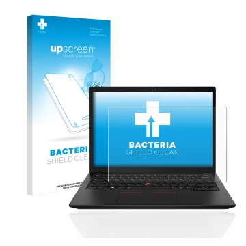 Parte frontale di una confezione del prodotto con il logo del marchio upscreen. Accanto è raffigurato il dispositivo Lenovo Th