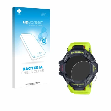 Parte frontale di una confezione del prodotto con il logo del marchio upscreen. Accanto è raffigurato il dispositivo Casio G-S