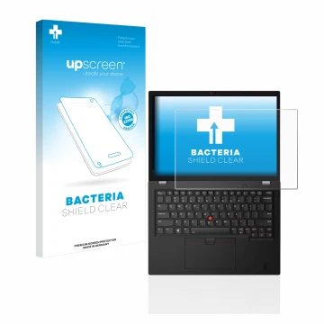 Parte frontale di una confezione del prodotto con il logo del marchio upscreen. Accanto è raffigurato il dispositivo Lenovo Th