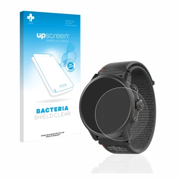 Parte frontale di una confezione del prodotto con il logo del marchio upscreen. Accanto è raffigurato il dispositivo Coros Ape