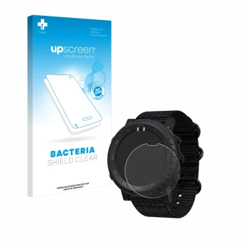 Parte frontale di una confezione del prodotto con il logo del marchio upscreen. Accanto è raffigurato il dispositivo Suunto Co