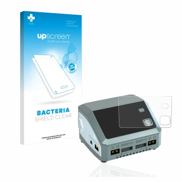Parte frontale di una confezione del prodotto con il logo del marchio upscreen. Accanto è raffigurato il dispositivo SkyRc D20
