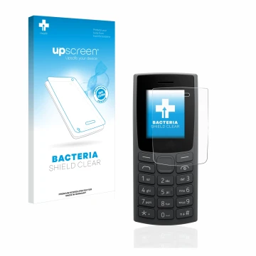 Parte frontale di una confezione del prodotto con il logo del marchio upscreen. Accanto è raffigurato il dispositivo Nokia 110