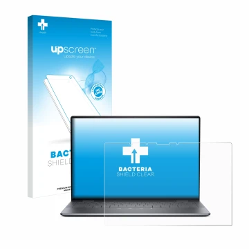 Parte frontale di una confezione del prodotto con il logo del marchio upscreen. Accanto è raffigurato il dispositivo Dell Lati
