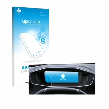 Parte frontale di una confezione del prodotto con il logo del marchio upscreen. Accanto è raffigurato il dispositivo Peugeot 2
