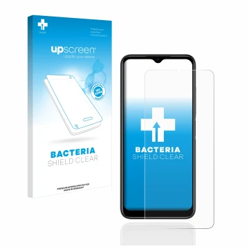 Parte frontale di una confezione del prodotto con il logo del marchio upscreen. Accanto è raffigurato il dispositivo Doogee N5