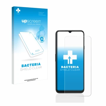 Parte frontale di una confezione del prodotto con il logo del marchio upscreen. Accanto è raffigurato il dispositivo Cubot P80