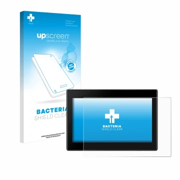 Parte frontale di una confezione del prodotto con il logo del marchio upscreen. Accanto è raffigurato il dispositivo Garmin Dr