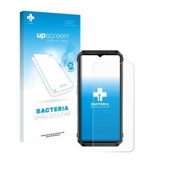 Parte frontale di una confezione del prodotto con il logo del marchio upscreen. Accanto è raffigurato il dispositivo Ulefone P