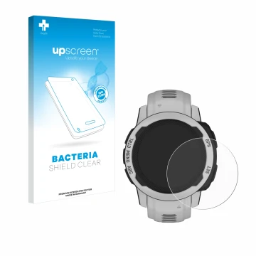Parte frontale di una confezione del prodotto con il logo del marchio upscreen. Accanto è raffigurato il dispositivo Garmin In