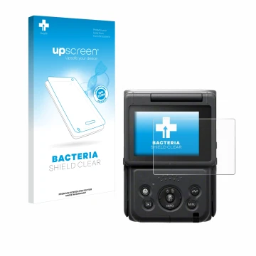 Parte frontale di una confezione del prodotto con il logo del marchio upscreen. Accanto è raffigurato il dispositivo Canon Pow