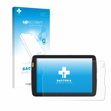 Parte frontale di una confezione del prodotto con il logo del marchio upscreen. Accanto è raffigurato il dispositivo Zebra ET4