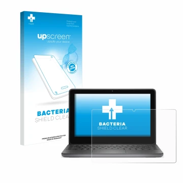 Parte frontale di una confezione del prodotto con il logo del marchio upscreen. Accanto è raffigurato il dispositivo Dell Lati