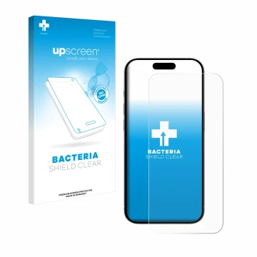Parte frontale di una confezione del prodotto con il logo del marchio upscreen. Accanto è raffigurato il dispositivo Apple iPh