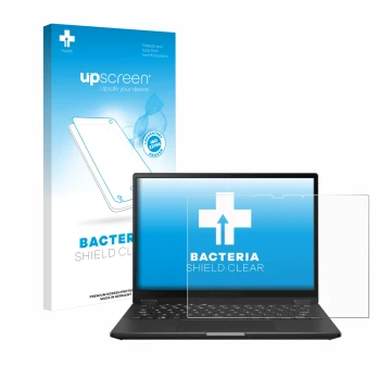 Parte frontale di una confezione del prodotto con il logo del marchio upscreen. Accanto è raffigurato il dispositivo ASUS ROG 