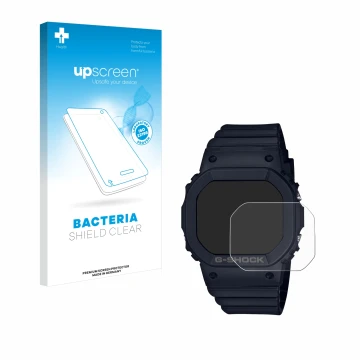 Parte frontale di una confezione del prodotto con il logo del marchio upscreen. Accanto è raffigurato il dispositivo Casio G-S